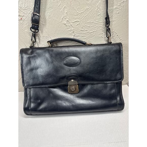 Vintage Bugatti Expandable Black Briefcase Laptop Bag Leather - Picture 1 of 9